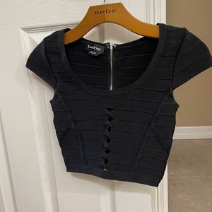 Bebe Black Bodycon Bandage Twisted  Crop Top XS